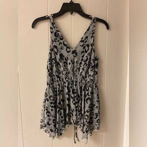 Gray Black Animal Print V-Neck Sleeveless Top. The care label is missing.